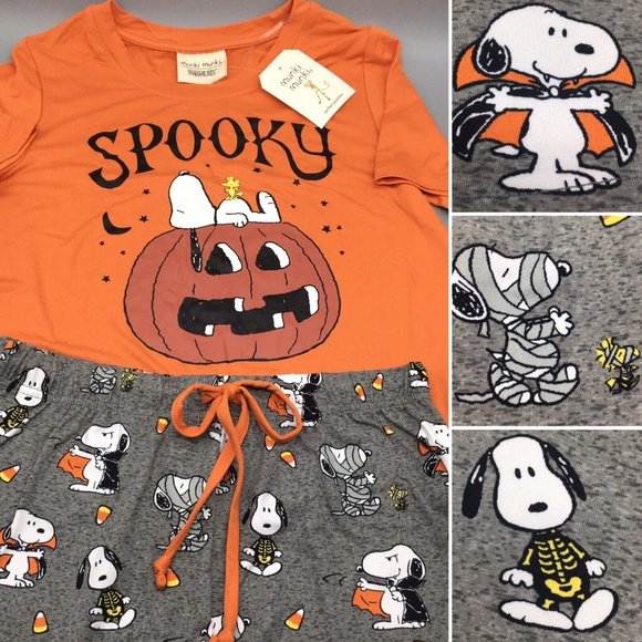 2pc Munki Munki Halloween Snoopy Womens Pajama Set Lounge Shorts Plus Size 1X 2X - Picture 1 of 11